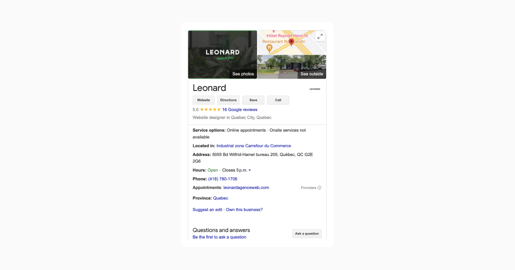 referencement local Leonard google my business profil